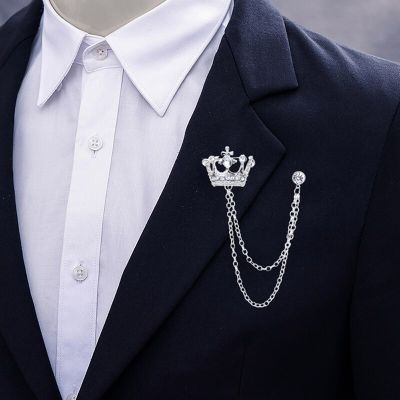 Crown Brooch Korean British Style Chain Crown Brooch Suit Tassel Chain Lapel Pin Badge Retro Men Accessories Wedding Banquet Headbands