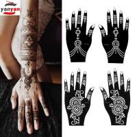 YANYAN 1 Pair แฟชั่น แต่งหน้า Mehndi สไตล์อินเดีย ลายฉลุสัก DIY ศิลปะบนเรือนร่าง สติกเกอร์แม่แบบเฮนน่า รูปลอกมือชั่วคราว