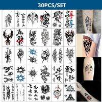 30ชิ้น/เซ็ต Tatuajes Temporales กะโหลกมังกร Totem Word Henna ปลอม Tatoo รอยสักชั่วคราวกันน้ำสำหรับผู้ชายมือแขน