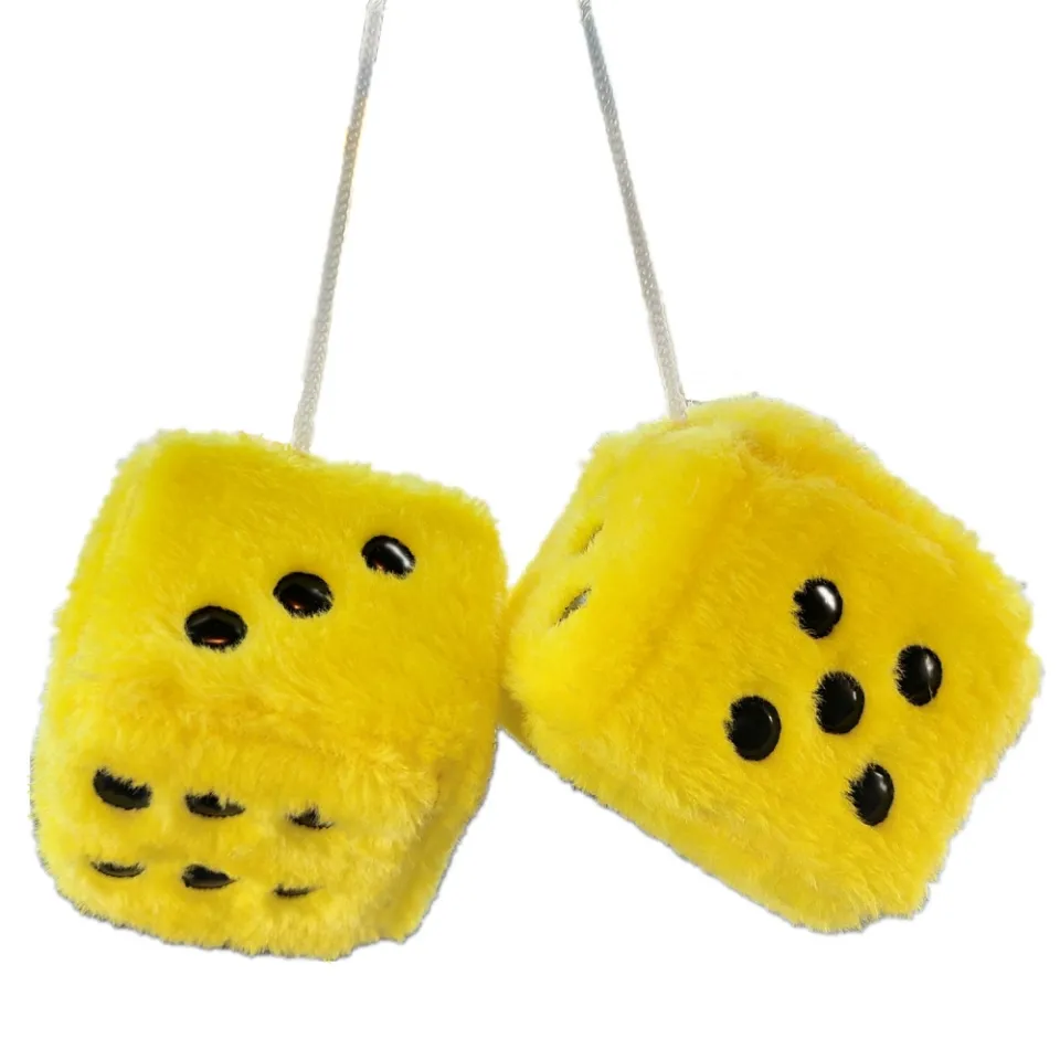 Car pendant]2pcs Long Hair Hot Stamping Dot Dice Plush Toy Cube