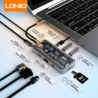 LDNIO 10 In 1 Type-C To HDMI ด็อค USB C Hub 10 In 1 VGA Multi-อะแดปเตอร์การใช้งาน3.5Mm สัญญาณเสียง USB3.0/USB2.0 Sd/ อ่านบัตร TF สำหรับ MacBook Pro กูเกิ้ลโครมบุ๊ค samsung Galaxy S8/S9และอุปกรณ์ USB C อื่นๆ