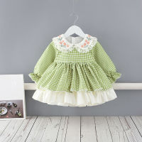 Girls Clothes Peter Pan Embroidery Collar Plaid Children For Baby Birthday Baptism Party Dresses Infant Vintage Princess Dress