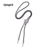 Lijing วินเทจหัวหมาป่า Bolo โบว์ผูกสำหรับผู้ชายเสื้อคอปกโซ่ผู้ชายสร้อยคอโลหะไทหนังเชือก Bowtie คาวบอยชายเครื่องประดับ