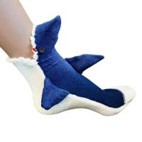 Women Men Christmas Chunky Crochet Knit Calf Socks Novelty Funny 3D Wide Mouth Shark Eating Leg Cartoon Animal Thicken Warm 37JB