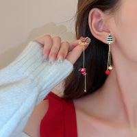 Xmas Santa Claus Drop Earrings Christmas Tree Snowflake Long Tassel Chain Earring Women Fashion Jewelry Girlfriends Gift Red