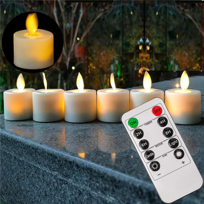 【CW】Pack of 6 Or 12 Remote Control Decorative Moving Wick Christmas Candles,Flameless Dancing Flame Votive Tealight With Timer