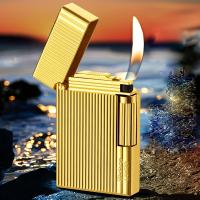 ✗ Classic Vertical Stripe Loud Voice Oblique Fire Butane Gas Lighter Side Slip Grinding Wheel Ignition Smoking Accessories Gadgets