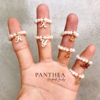 Pantheadesign (มุกแท้) แหวนไข่มุกแท้ ห้อยตัวอักษร สไตล์มินิมอล