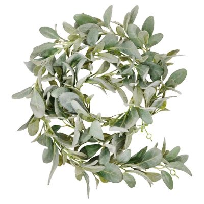 Artificial Flocked Lambs Ear Garland - 2Meter Soft Faux Vine Greenery and Leaves for Farmhouse Mantel Decor