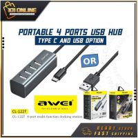 Awei CL-122 / CL-122T ฮับ TYPE C USB 2.0 4 พอร์ต USB SPLITTER ความยาว 750 มม. อลูมิเนียม สร้าง 4 ไดรฟ์อินเตอร์เฟส USB ฮับ