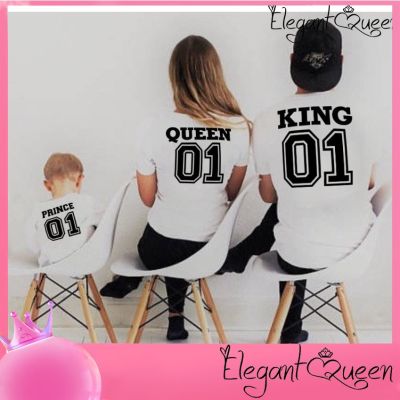 สง่างาม❤เสื้อ Queen King Prince 01เสื้อยืดพ่อแม่ลูกน่ารักสำหรับครอบครัวเสื้อตัวบนฤดูร้อนแขนสั้น