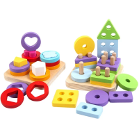 Kids Toys Educational Colorful Wooden Geometric Sorting Board Montessori Kids Educational Toys Stack Building Puzzle Child Gift