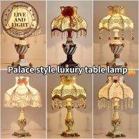 ✁◎✴ lampu mejaEuropean Table LampBedroom Bedside LampPalace Luxury Retro Living Room Fabric Wedding and Wedding Room Decorative Creative Remote Control Lights