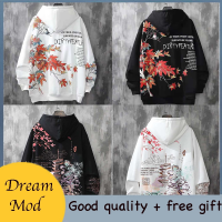 【Ready stock】2023 New StyleChinese Style National Anime Printed Hoodie Men Women Unisex Tops Lone Sleeve Streetwear Maple Leaf Sakura Floral{trading up}