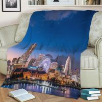 (Multi size available in stock)  Yokohama skyline2023 Blanket Flannel Throw Blanket Personalized Photo Fleece Blankets for Sofa Gift DIY Home Decor Dropshipping  (Free personalized design available)