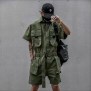 Jumpsuit tay ngắn dáng rộng phong cách nhật bản thời trang mùa hè cho nam