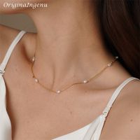 สร้อยโชคเกอร์สร้อยคอมุกธรรมชาติจี้ทำด้วยมือแท้14K เครื่องประดับคอลลาเรสสำหรับผู้หญิง