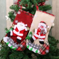 Christmas Stockings Socks Xmas Gift Candy Bag Santa Claus Snowman Elk Xmas Tree Ornaments For Home New Year Gift Storage Bag Socks Tights