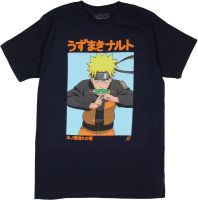 Naruto Shippuden Mens Uzumaki Character Pose Blue Box Graphic T-Shirt