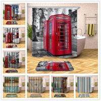 【Bathroom sale】 LondonScenery ตู้โทรศัพท์ PrintingPolyester กับ HookWood ข้าวห้องน้ำม่านปิดกั้นสายตา