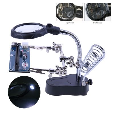 Welding Magnifying Glass with LED Light 3.5X-12X lens Auxiliary Clip Loupe Desktop Magnifier Third Hand Soldering Repair Tool