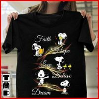 HOT ITEM!!Family Tee Couple Tee Faith Hope Love Believe Dream And Cute Snoopy graphic T-Shirt Mens Cotton