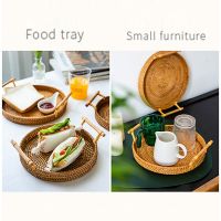 Household Rattan Tray Bread Fruit Snack Plate Portable Picnic Basket Desktop Woven Storage Basket Afternoon Tea Serving Tray