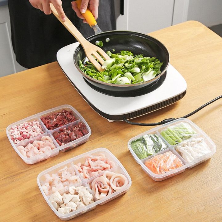 ช่องเก็บอาหาร4ช่องสำหรับกล่องเก็บของผักผลไม้ตู้เย็นตู้แช่อุปกรณ์ในครัวสำหรับขิงเนื้อบรรจุย่อย