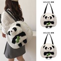 Summer one-shoulder cute panda doll bag white canvas bag female 2023 new large-capacity commuter tote bag 【QYUE】