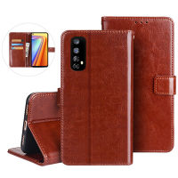 สำหรับ Realme 7 RMX2155 RMX2151 RMX2163เคสฝาพับแบบเปิดปิดหนังกระเป๋าสตางค์พร้อมซองใส่บัตรป้องกัน RFID กันกระแทกและมีขาตั้งฝาครอบโทรศัพท์ผิวนอกด้านใน TPU