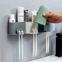 Dustproof Toothbrush Holder Razor Stand Organizer Punch-Free Bathroom Toothpaste Storage Rack with Hook Multifunctional Practical Bathroom Accessories