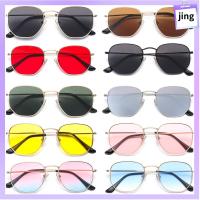 JING UV400 การขับรถ แว่นตา กรอบโลหะ เลนส์มิเรอร์รูปหลายเหลี่ยม แว่นกันแดด แว่นกันแดดสำหรับผู้ชายและผู้หญิง แว่นกันแดดสี่เหลี่ยมเล็ก