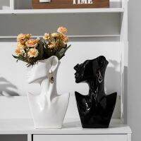 Modern Art Abstract Side Face Vase Head Ceramic Vase Dried Flowers Table Decoration Living Room Office Decoration Home Decor