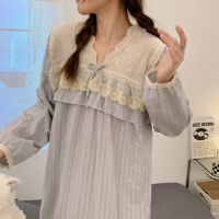 【 WYIN kitchen】 Loose Vintage Nightgowns For Women Long Sleeve Lace Cotton Night Dress French Embroidery Nightie Comfoy Dresses