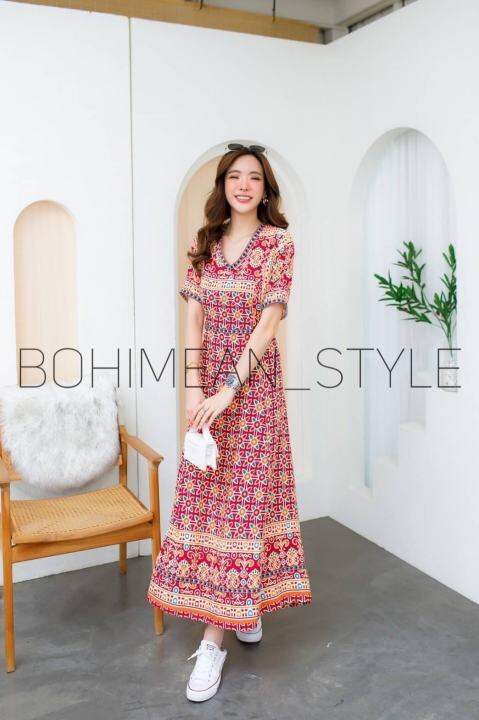 maxi-dress-ชุดเดรสยาว-เดรสโบฮีเมียน-เดรสแฟชั่น-ชุดผู้หญิง-bohemian-ชุดไปเที่ยว