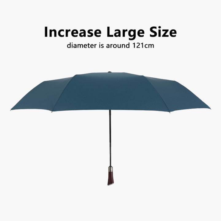 ร่มกันลมขนาดใหญ่สำหรับผู้ชาย-ร่มอัตโนมัติแบบเต็มตัว10ซี่กันฝนหนักกลางแจ้งร่มพับไม้ขนาดกะทัดรัด
