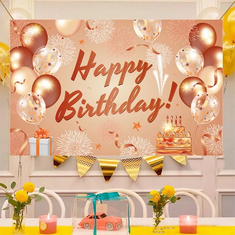 Happy Birthday Backdrop Banner Rose Gold Fabric Birthday ...