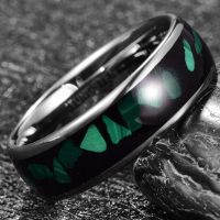 Large Pieces Malachite Tungsten Steel Rings For Men Wedding Rings Polished Shiny Comfort Fit