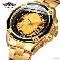 ⌚ นาฬิกา WINNER man fully automatic mechanical watch waterproof stainless steel hollow out skulls with mechanical watch mens watch