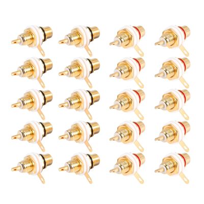 20Pcs Gold Plated RCA Terminal Jack Plug Female Socket Chassis Panel Connector for Amplifier Speaker