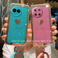 ร้อน เคส Phone Case Realme 11 Realme11 NFC 4G 5G เคส แฟชั่นใหม่แวววาวเคสมือถือชุบโลหะความรัก INS ฝาหลังแข็งป้องกันการตกรูปหัวใจพร้อมสายรัดข้อมือ2023