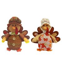 Thanksgiving Decorations Fall Gnome Decor: 2 Pcs Handmade Turkey Plush Ornaments with Sunflower Maple Leaves Easy Install