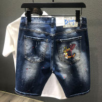 【CW】Men Ripped Denim Shorts Summer Blue Shorts Jeans Hight Quality Male Cotton Stretch Fit Denim Jeans Holes Shorts Size 38