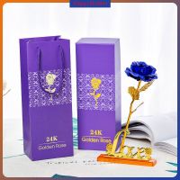 HappyHoMes Kado Romantis วันเกิดวันวาเลนไทน์ดอกไม้กุหลาบเคลือบทอง24K จุ่มลงดอกลำต้นยาวคริสมาสต์ในบ้านงานแต่งงานสีทอง