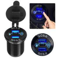 Quick Charge Car Charger 36W Dual QC3.0 USB Ports Fast Charger พร้อม Touch Switch สำหรับรถยนต์เรือ Marine Car Power Outlet PD Type C