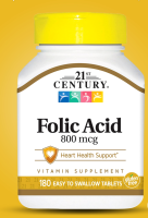 21st Century, folic acid, size 800 mcg, containing 180 easily swallowable tablets