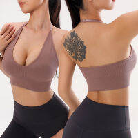 Deep V เซ็กซี่กีฬา ผู้หญิงแขวนคอปรับความงามกลับ Casual Underlay Breathable เปิดกลับกีฬา Crop Top