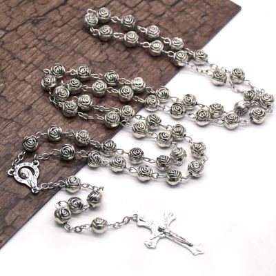 Rose Catholic Rosary Necklace