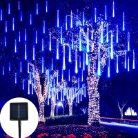 Solar LED Meteor Shower Rain Lights Holiday String Lights Waterproof Garden Lights 8 Tubes 192 Leds Christmas Wedding Decoration