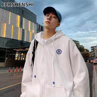 EERSHENSHI เสื้อฮู้ดการพิมพ์จดหมายทั่วไปทรงหลวมผู้ชายโค้ทกันหนาวลำลองบางวัยรุ่น